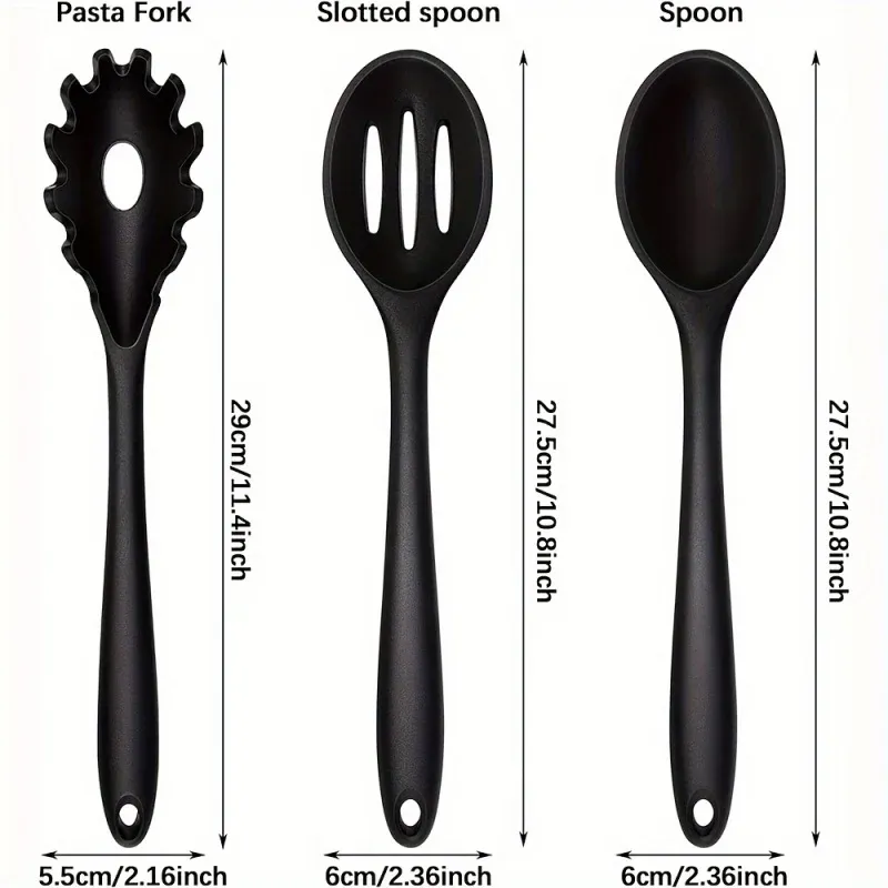 1/3-Piece Silicone Cooking Utensil Set - Heat-Resistant Spatula, Slotted Spoon, Solid Spoon for Non-Stick Cookware, Baking, Mixing, Stirring - Kitchen Essentials thumbnail 3