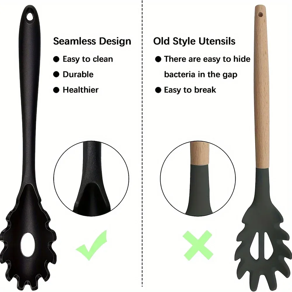 1/3-Piece Silicone Cooking Utensil Set - Heat-Resistant Spatula, Slotted Spoon, Solid Spoon for Non-Stick Cookware, Baking, Mixing, Stirring - Kitchen Essentials showcase 7