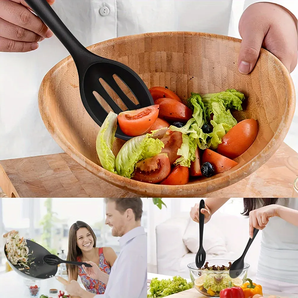 1/3-Piece Silicone Cooking Utensil Set - Heat-Resistant Spatula, Slotted Spoon, Solid Spoon for Non-Stick Cookware, Baking, Mixing, Stirring - Kitchen Essentials showcase 1