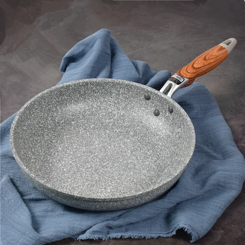 Durable Stone Frying Wok Pan - Non-Stick Ceramic Pot, Induction & Gas Stove Compatible, Steak Fryer Skillet Cookware Tool for Kitchen Set thumbnail 1