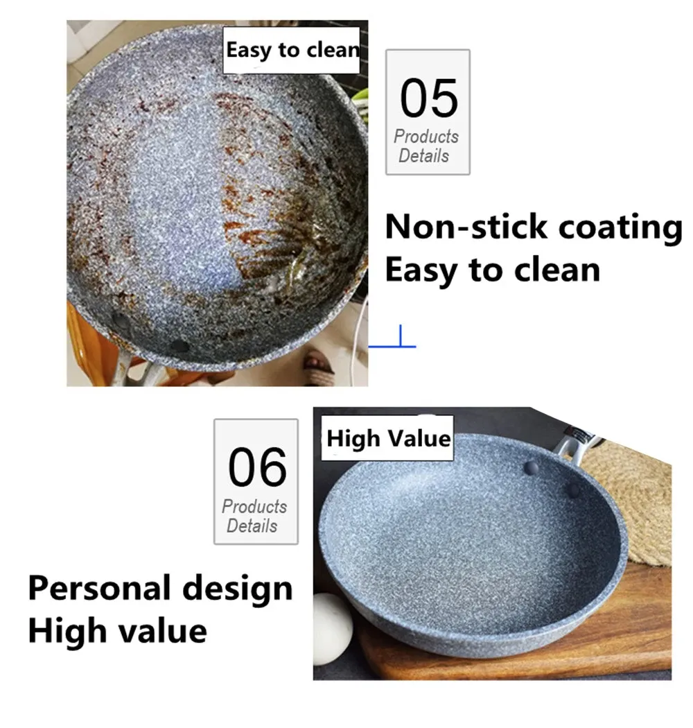Durable Stone Frying Wok Pan - Non-Stick Ceramic Pot, Induction & Gas Stove Compatible, Steak Fryer Skillet Cookware Tool for Kitchen Set showcase 9