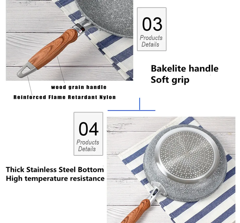 Durable Stone Frying Wok Pan - Non-Stick Ceramic Pot, Induction & Gas Stove Compatible, Steak Fryer Skillet Cookware Tool for Kitchen Set showcase 8