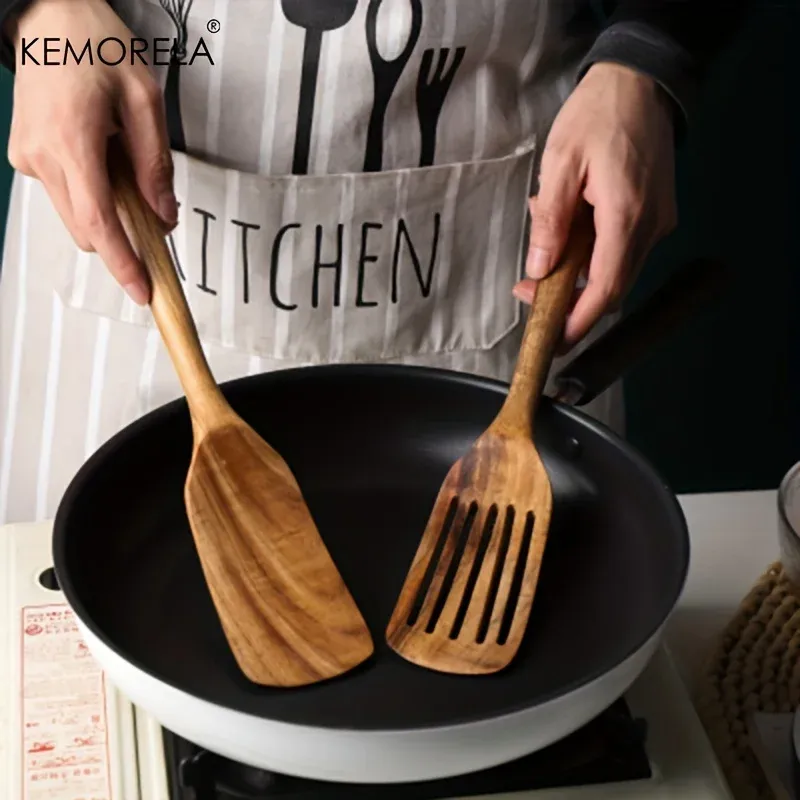 2-Piece Wooden Japanese Spatula Set for Non-Stick Cookware | High-Temperature Resistant Cooking Spoon for Baking & Kitchen Use thumbnail 4