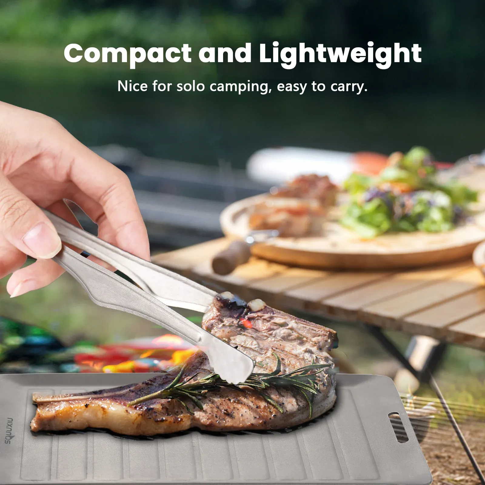 Tomshoo Titanium Camping Grill Pan & Tongs Set - Ultralight Portable Outdoor Cookware, Non-Stick Matte Finish Frying Pan for Solo Backpacking & BBQ thumbnail 6
