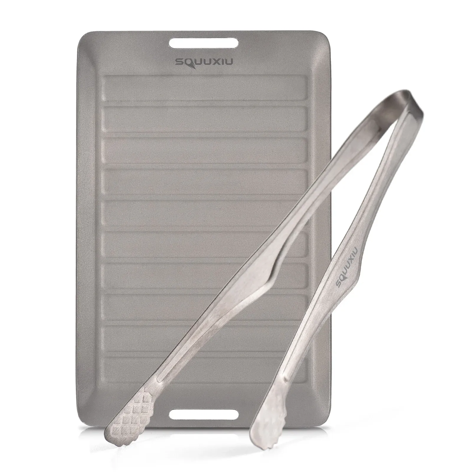 Tomshoo Titanium Camping Grill Pan & Tongs Set - Ultralight Portable Outdoor Cookware, Non-Stick Matte Finish Frying Pan for Solo Backpacking & BBQ thumbnail 1