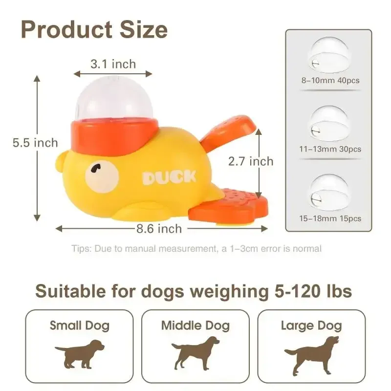 Interactive Dog Toy Treat Dispenser - Cartoon Duck Design Automatic Feeder for Dog Training, Slow Food Snack Ball for Small to Large Dogs (3-50kg) - Image 6