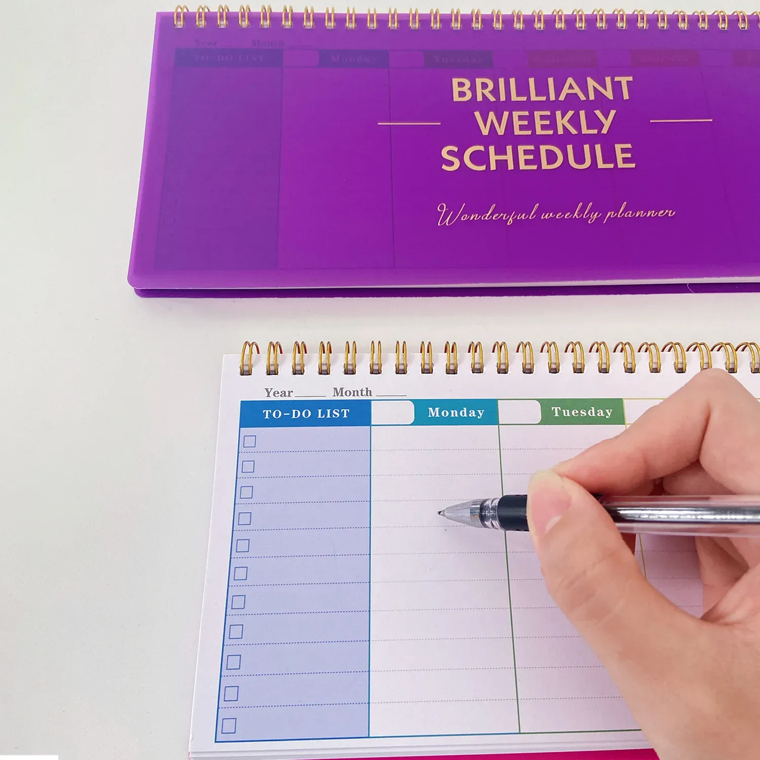 60 Sheets/120 Pages English Coil Notebook Weekly Planner for Business Study, Daily Schedule Notepad with Punch Card Memo thumbnail 3