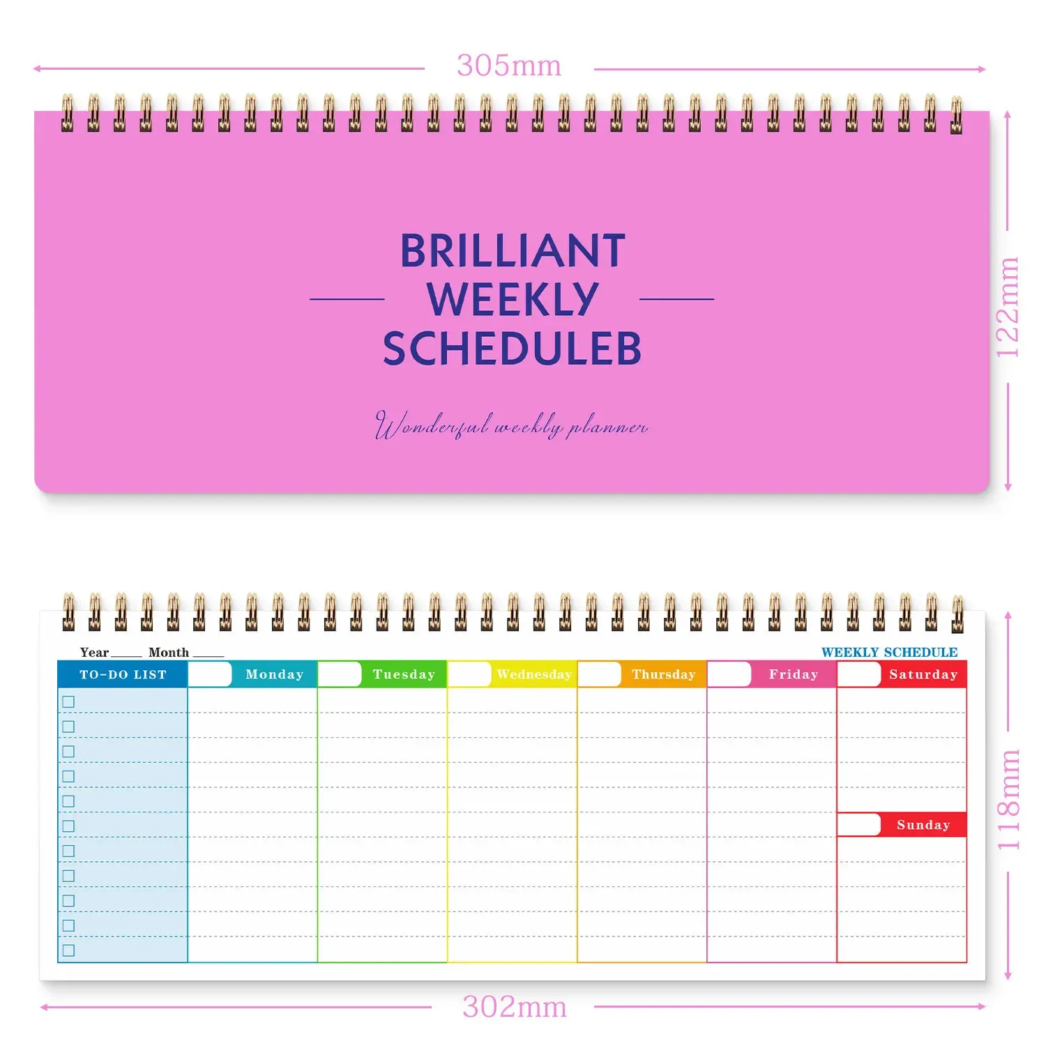 60 Sheets/120 Pages English Coil Notebook Weekly Planner for Business Study, Daily Schedule Notepad with Punch Card Memo thumbnail 2