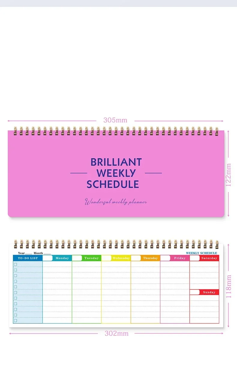 60 Sheets/120 Pages English Coil Notebook Weekly Planner for Business Study, Daily Schedule Notepad with Punch Card Memo showcase 1
