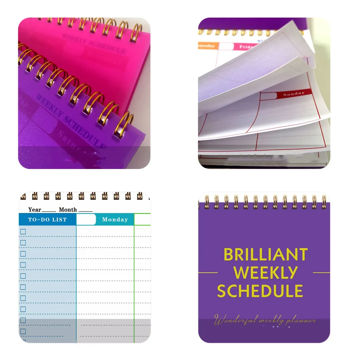 60 Sheets/120 Pages English Coil Notebook Weekly Planner for Business Study, Daily Schedule Notepad with Punch Card Memo showcase 5
