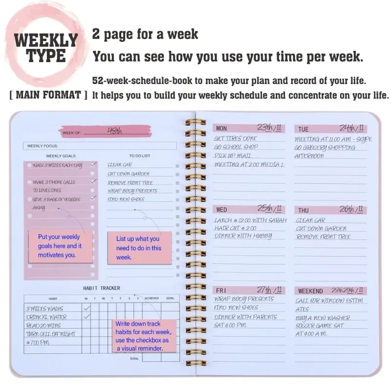 2024 Weekly Planner Agenda A5 Notebook with Pouch - 52 Weeks Schedule Organizer for School & Office | Durable Paper Stationery showcase 1
