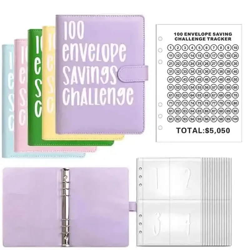 100-Day Savings Challenge Binder with Cash Envelopes - PU Leather Budget Planner for Money Organizer & Financial Goals thumbnail 1