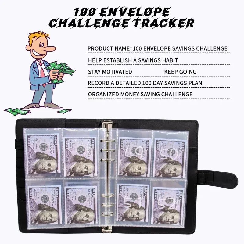 100-Day Savings Challenge Binder with Cash Envelopes - PU Leather Budget Planner for Money Organizer & Financial Goals showcase 9