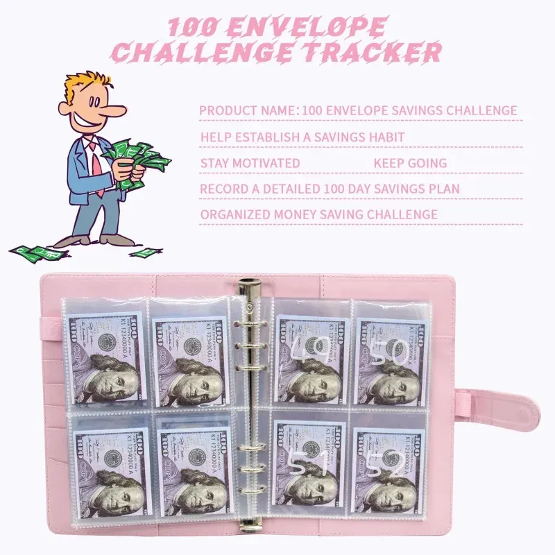 100-Day Savings Challenge Binder with Cash Envelopes - PU Leather Budget Planner for Money Organizer & Financial Goals showcase 14