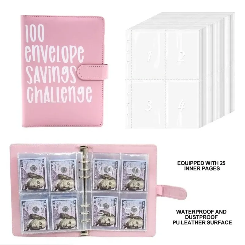 100-Day Savings Challenge Binder with Cash Envelopes - PU Leather Budget Planner for Money Organizer & Financial Goals thumbnail 5