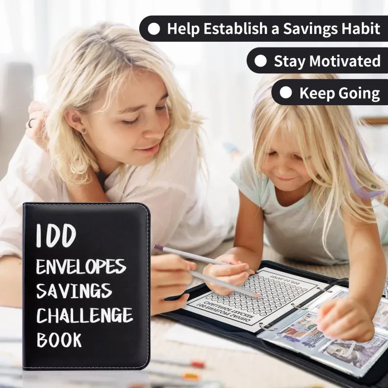 100-Day Savings Challenge Binder with Cash Envelopes - PU Leather Budget Planner for Money Organizer & Financial Goals showcase 5