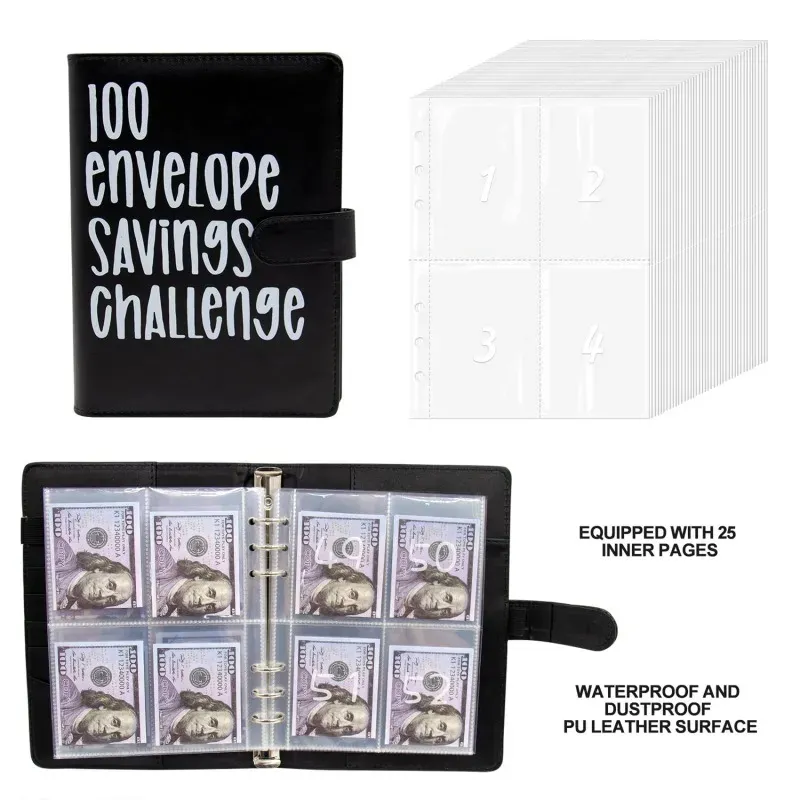 100-Day Savings Challenge Binder with Cash Envelopes - PU Leather Budget Planner for Money Organizer & Financial Goals showcase 8