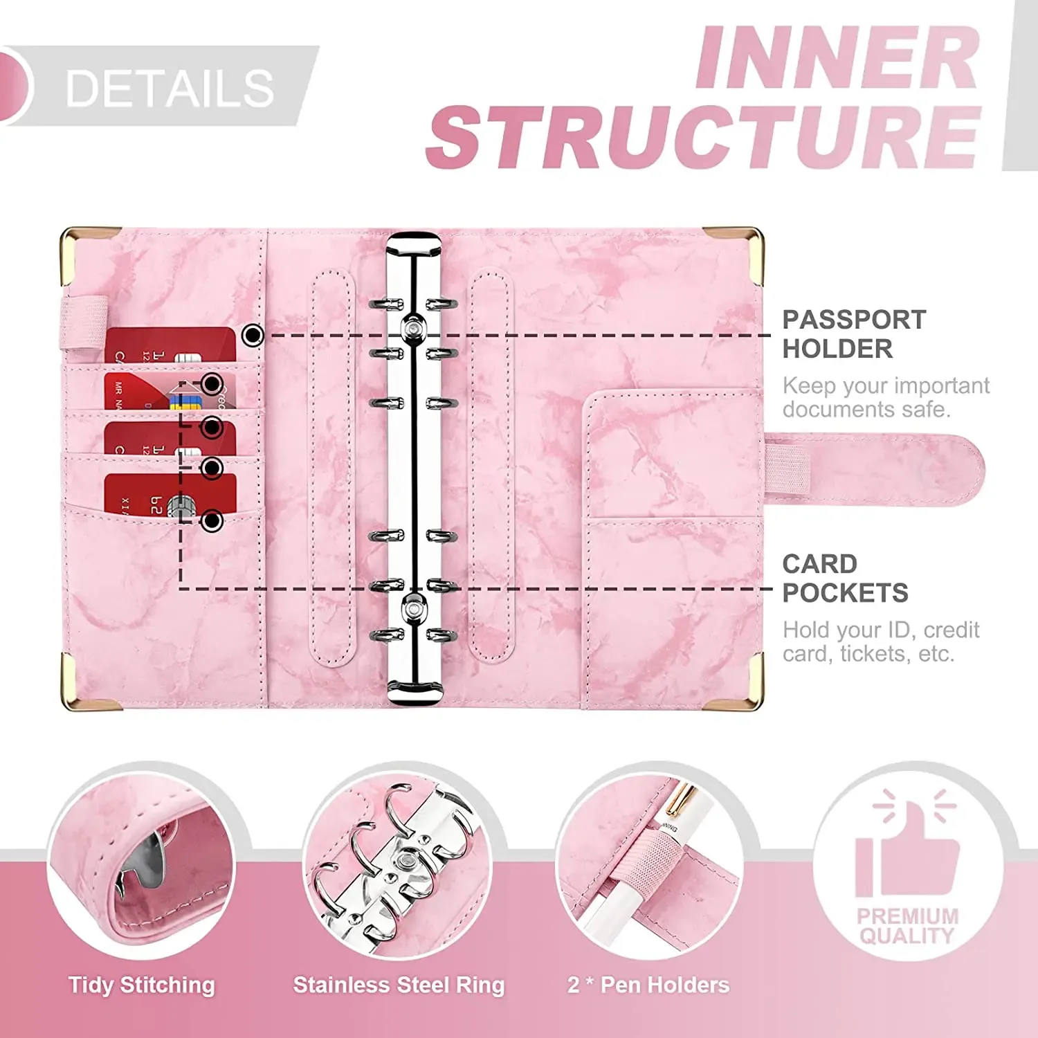 A6 PU Leather Budget Binder Planner with Marble Design, Money Saving Organizer Notebook for Office, School, Travel - Ideal Gift for All Occasions thumbnail 2