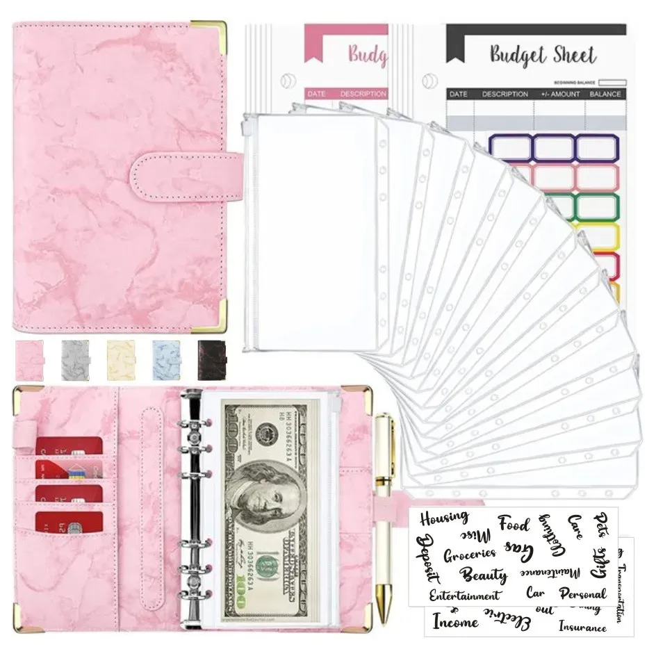 A6 PU Leather Budget Binder Planner with Marble Design, Money Saving Organizer Notebook for Office, School, Travel - Ideal Gift for All Occasions thumbnail 1