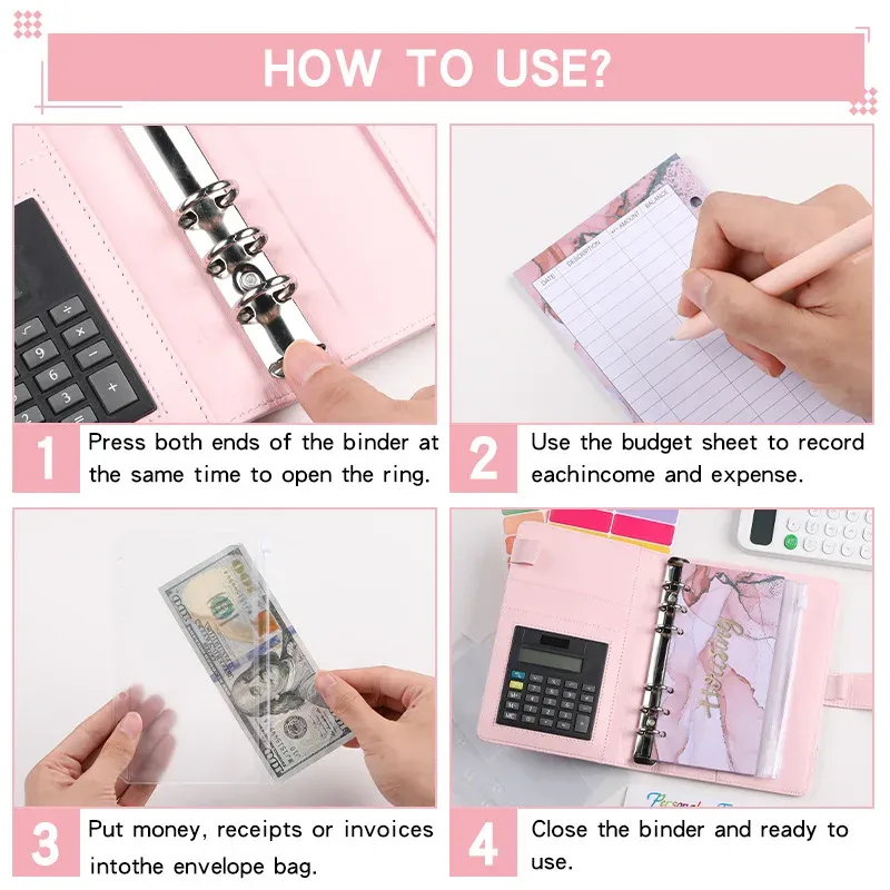 A6 Marble Binder with Calculator & Zipper Envelopes - Portable Money Budget Planner Organizer for Cash Budgeting thumbnail 4