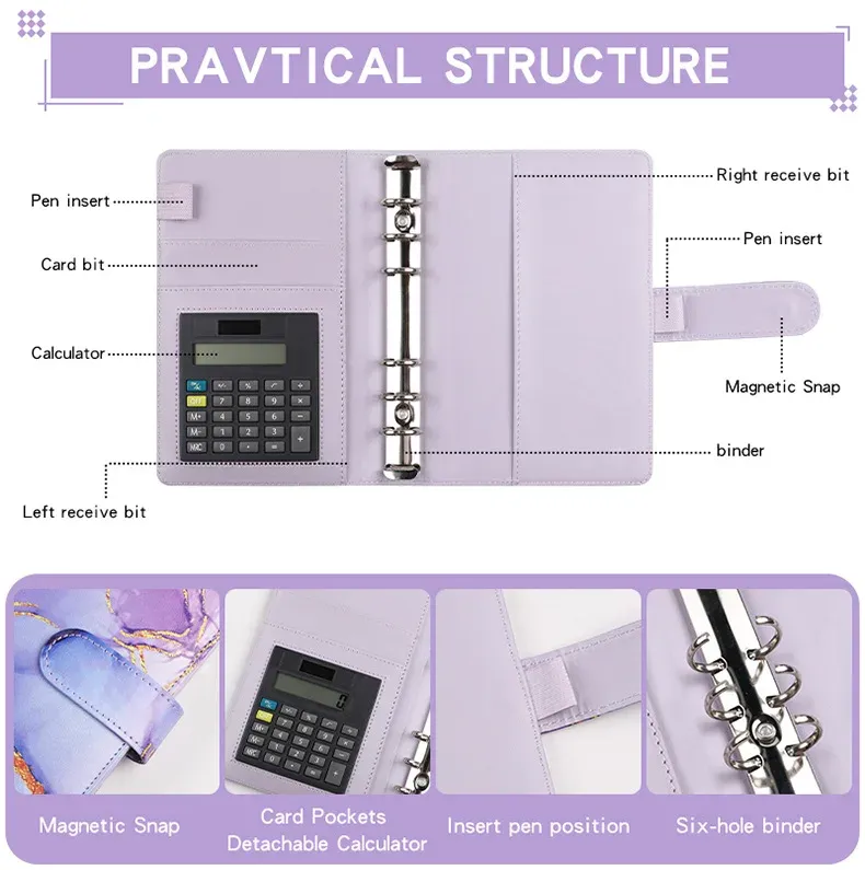 A6 Marble Binder with Calculator & Zipper Envelopes - Portable Money Budget Planner Organizer for Cash Budgeting showcase 3
