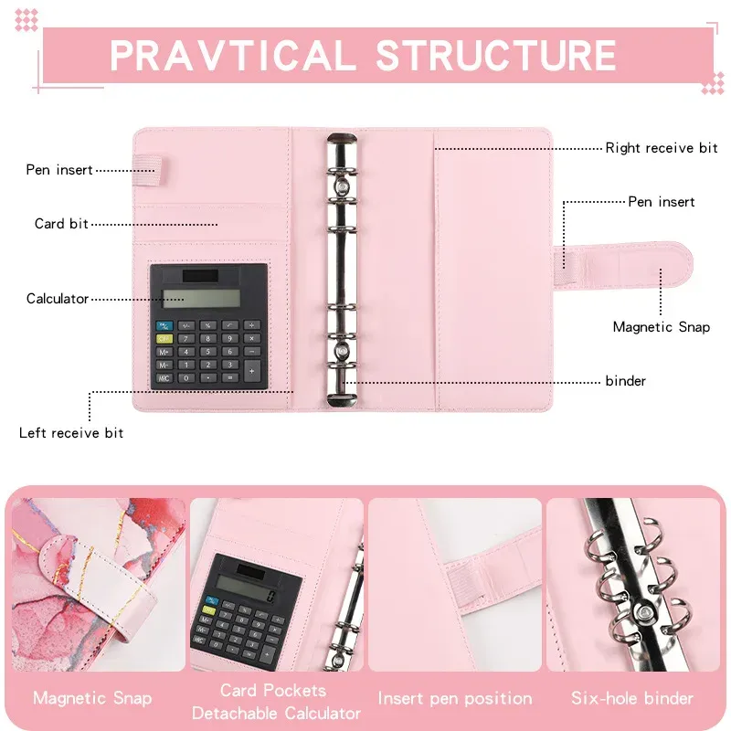 A6 Marble Binder with Calculator & Zipper Envelopes - Portable Money Budget Planner Organizer for Cash Budgeting thumbnail 2