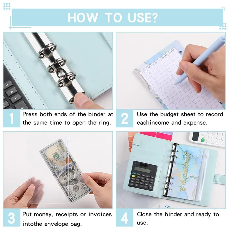 A6 Marble Binder with Calculator & Zipper Envelopes - Portable Money Budget Planner Organizer for Cash Budgeting showcase 15