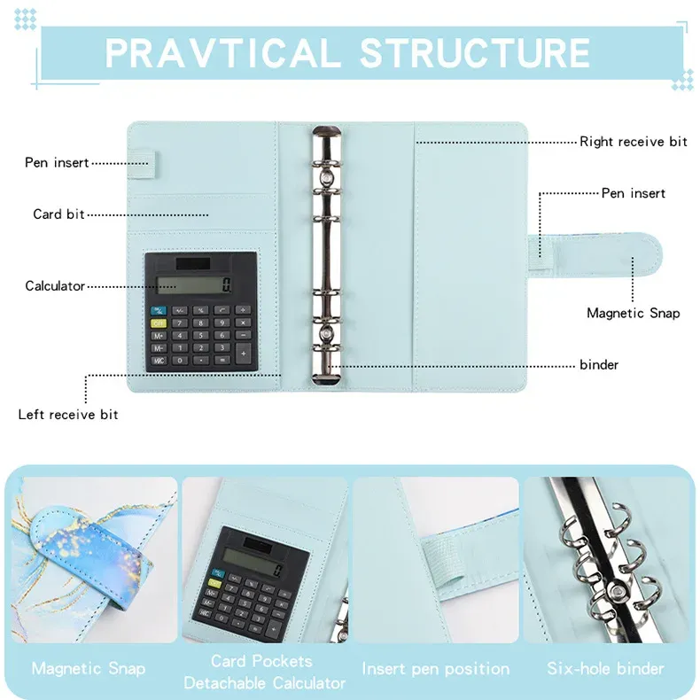 A6 Marble Binder with Calculator & Zipper Envelopes - Portable Money Budget Planner Organizer for Cash Budgeting showcase 14