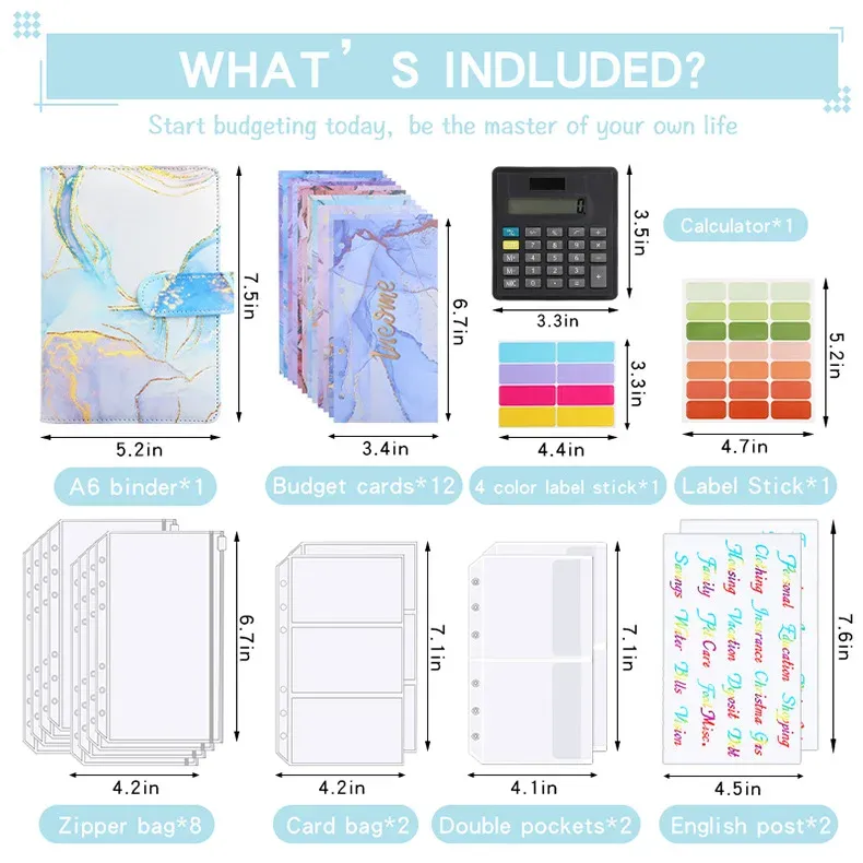 A6 Marble Binder with Calculator & Zipper Envelopes - Portable Money Budget Planner Organizer for Cash Budgeting showcase 13