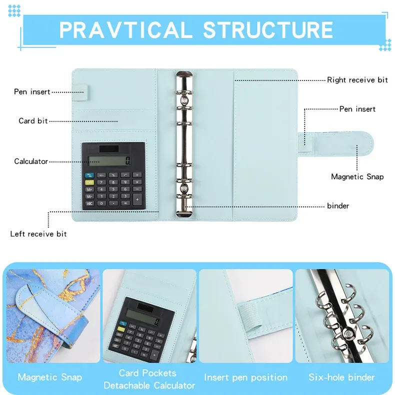 A6 Marble Binder with Calculator & Zipper Envelopes - Portable Money Budget Planner Organizer for Cash Budgeting showcase 19