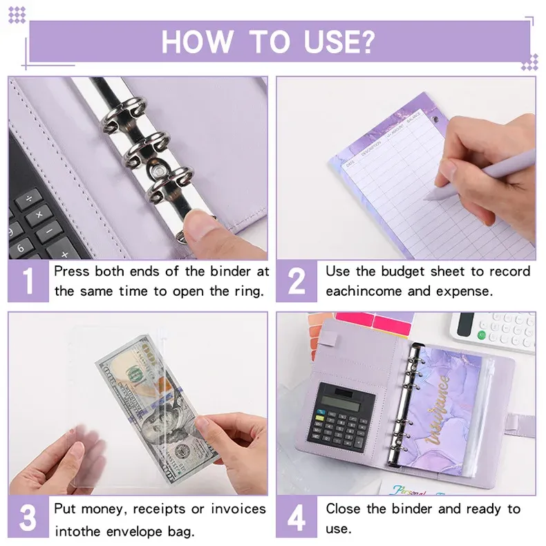 A6 Marble Binder with Calculator & Zipper Envelopes - Portable Money Budget Planner Organizer for Cash Budgeting showcase 5