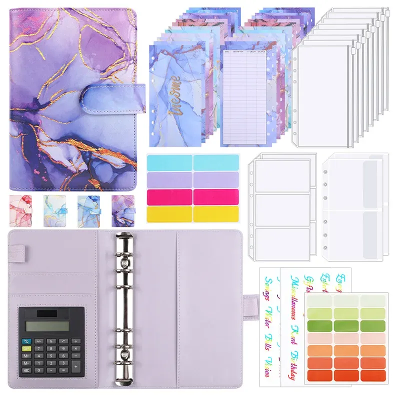 A6 Marble Binder with Calculator & Zipper Envelopes - Portable Money Budget Planner Organizer for Cash Budgeting showcase 1