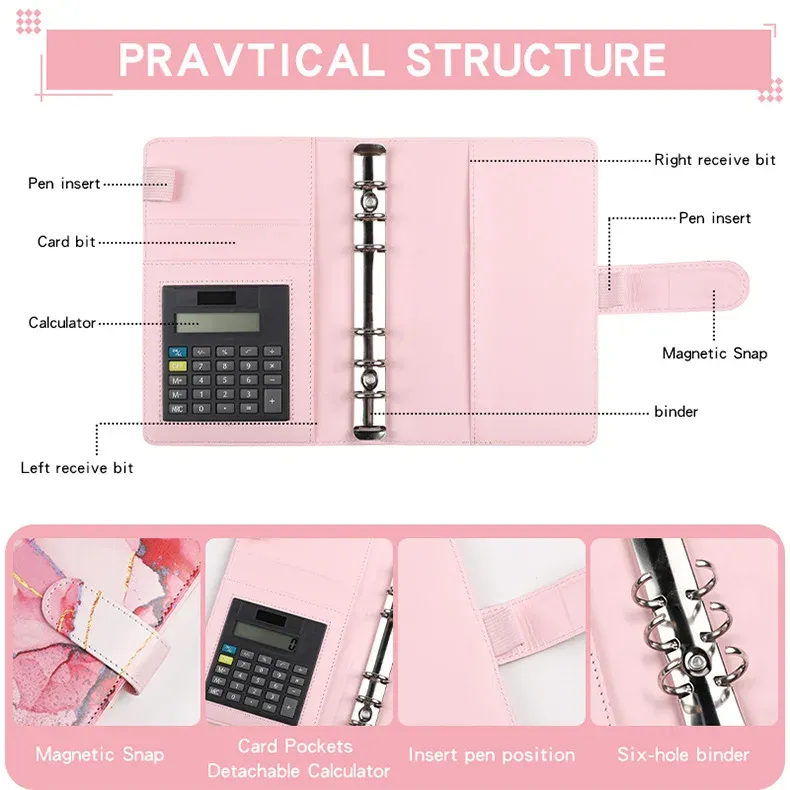 A6 Marble Binder with Calculator & Zipper Envelopes - Portable Money Budget Planner Organizer for Cash Budgeting showcase 9
