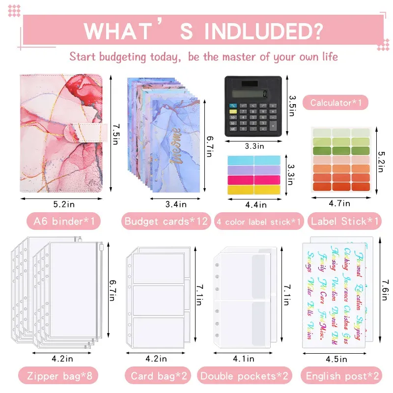 A6 Marble Binder with Calculator & Zipper Envelopes - Portable Money Budget Planner Organizer for Cash Budgeting thumbnail 3