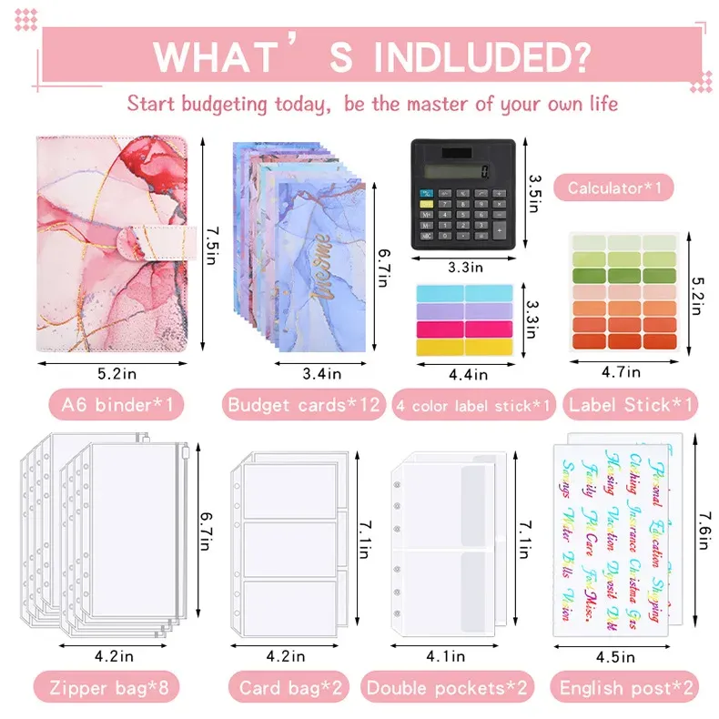 A6 Marble Binder with Calculator & Zipper Envelopes - Portable Money Budget Planner Organizer for Cash Budgeting showcase 8