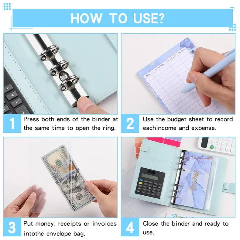 A6 Marble Binder with Calculator & Zipper Envelopes - Portable Money Budget Planner Organizer for Cash Budgeting showcase 20