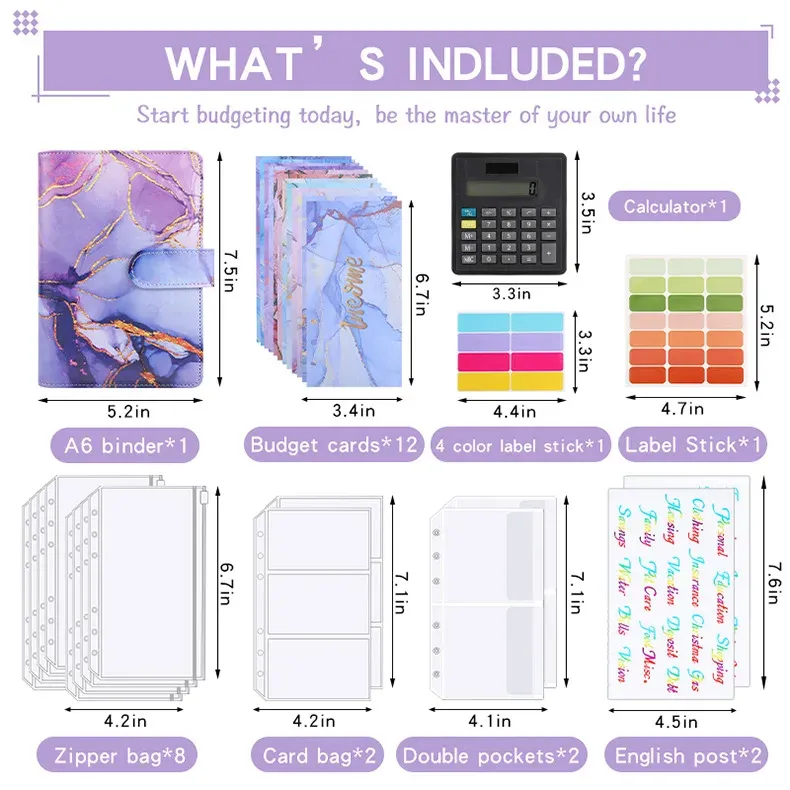A6 Marble Binder with Calculator & Zipper Envelopes - Portable Money Budget Planner Organizer for Cash Budgeting showcase 2