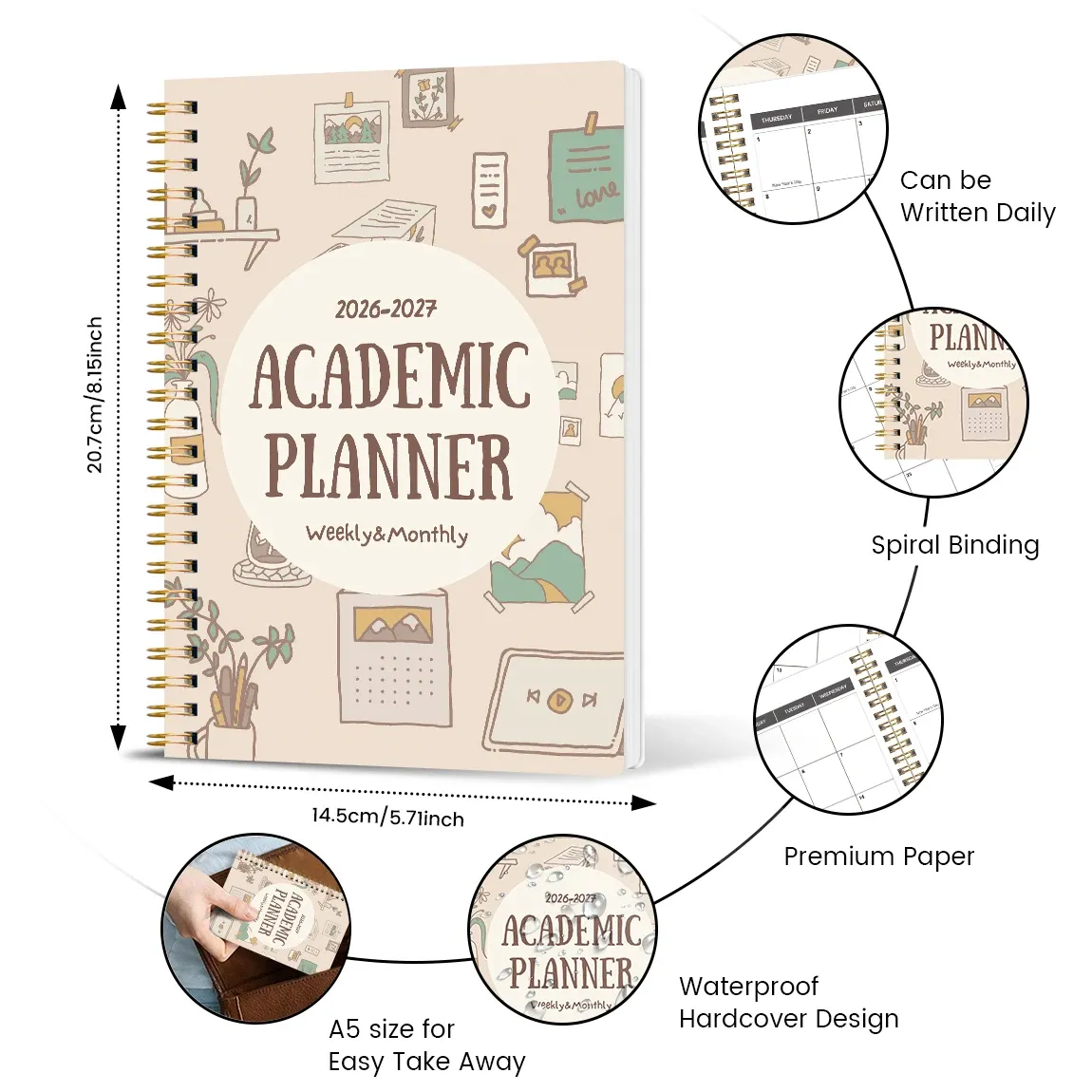 2026-2027 Academic Planner A5 Size Weekly Monthly Organizer Spiral Notebook Calendar for Students & Teachers showcase 1