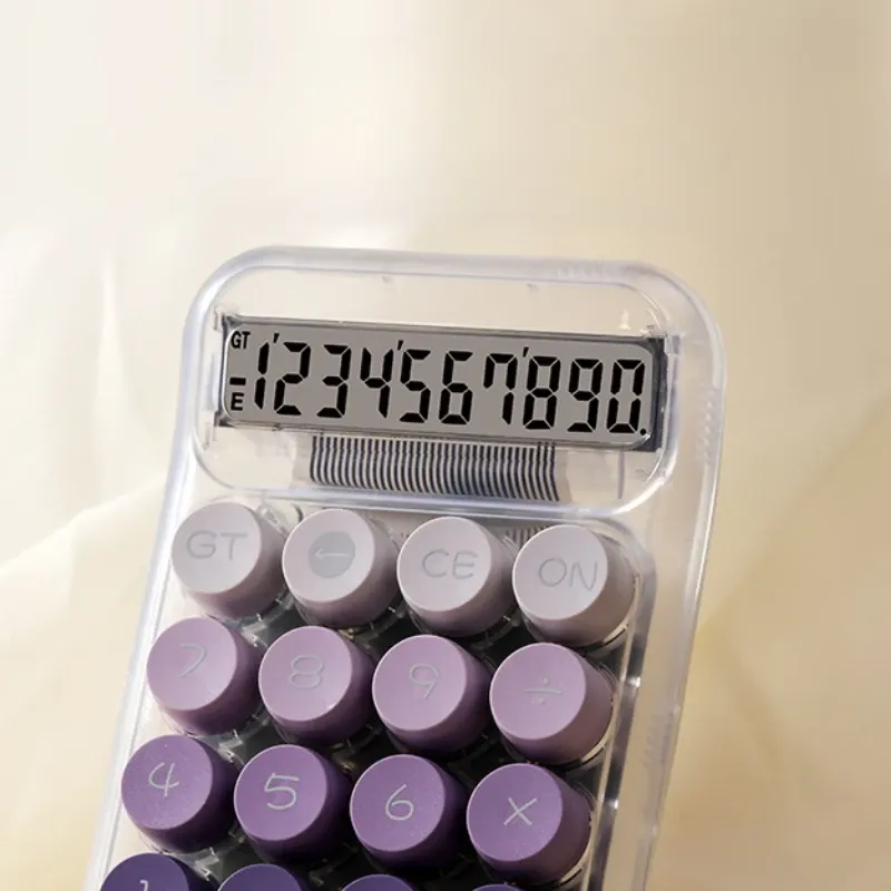 Cute Gradient Transparent 10-Digit Desktop Calculator with Mechanical Buttons, Large LCD Display, 15° Ergonomic Angle - Ideal for Office, Home, and Students thumbnail 3