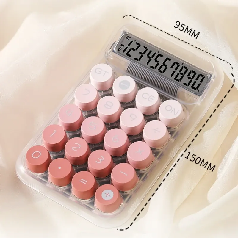 Cute Gradient Transparent 10-Digit Desktop Calculator with Mechanical Buttons, Large LCD Display, 15° Ergonomic Angle - Ideal for Office, Home, and Students showcase 1