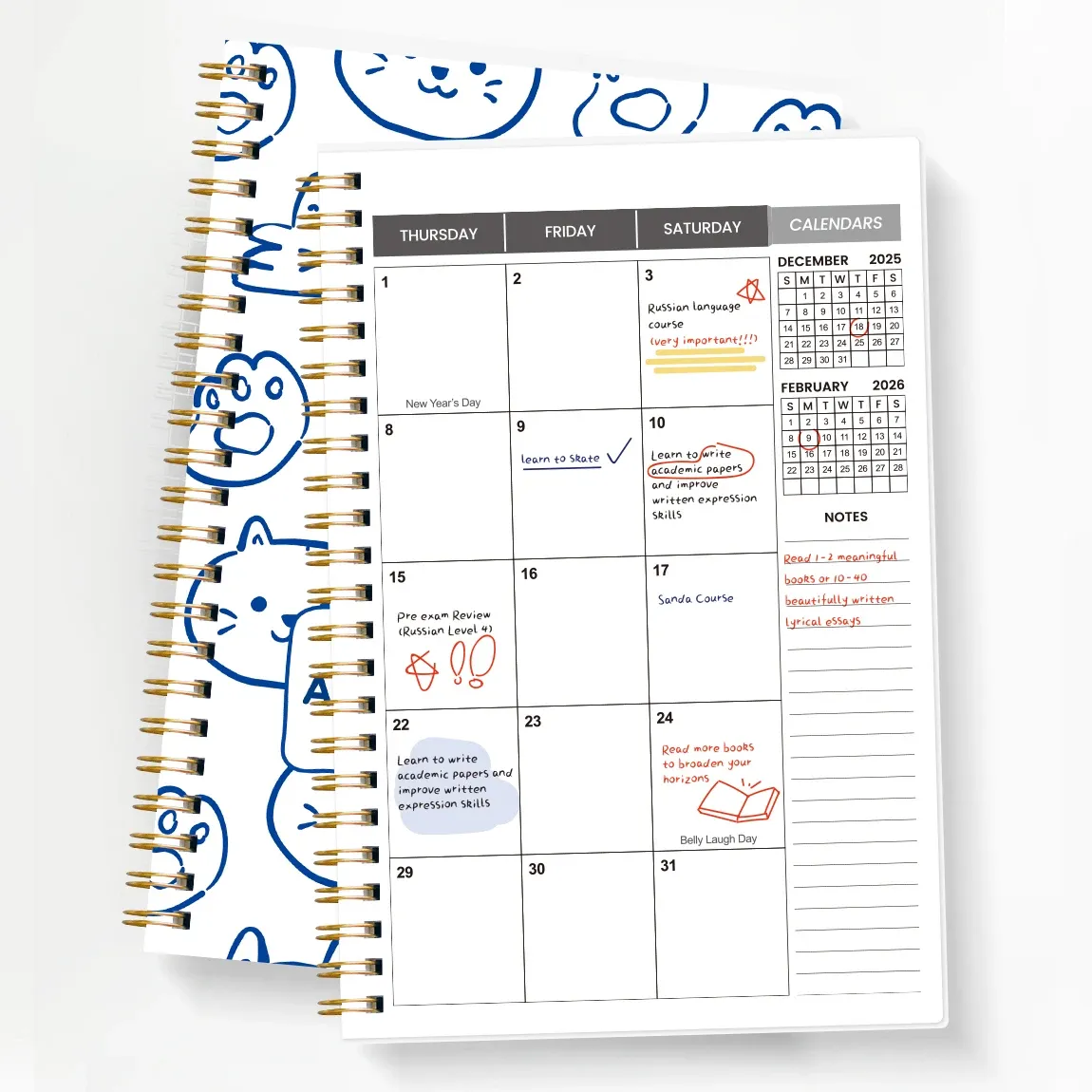 2026-2027 A5 Weekly & Monthly Planner Notebook Organizer - 2 Year Daily Schedule, Calendar, Notes Sections for School, Office, Personal Use showcase 6