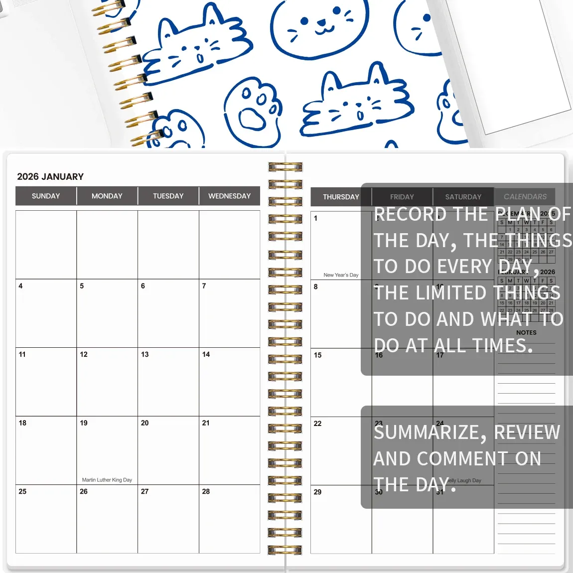 2026-2027 A5 Weekly & Monthly Planner Notebook Organizer - 2 Year Daily Schedule, Calendar, Notes Sections for School, Office, Personal Use showcase 2
