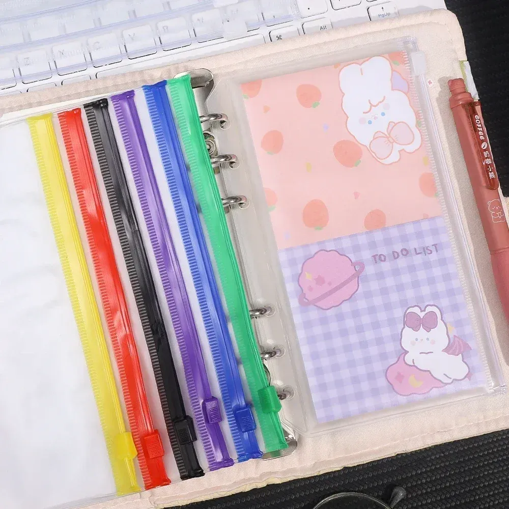 Waterproof A6 Binder Pockets Set - PVC Zipper Pouches for Notebook Planners, Cash Budgeting, Travel Essentials, 6/12 Pcs Pack thumbnail 3