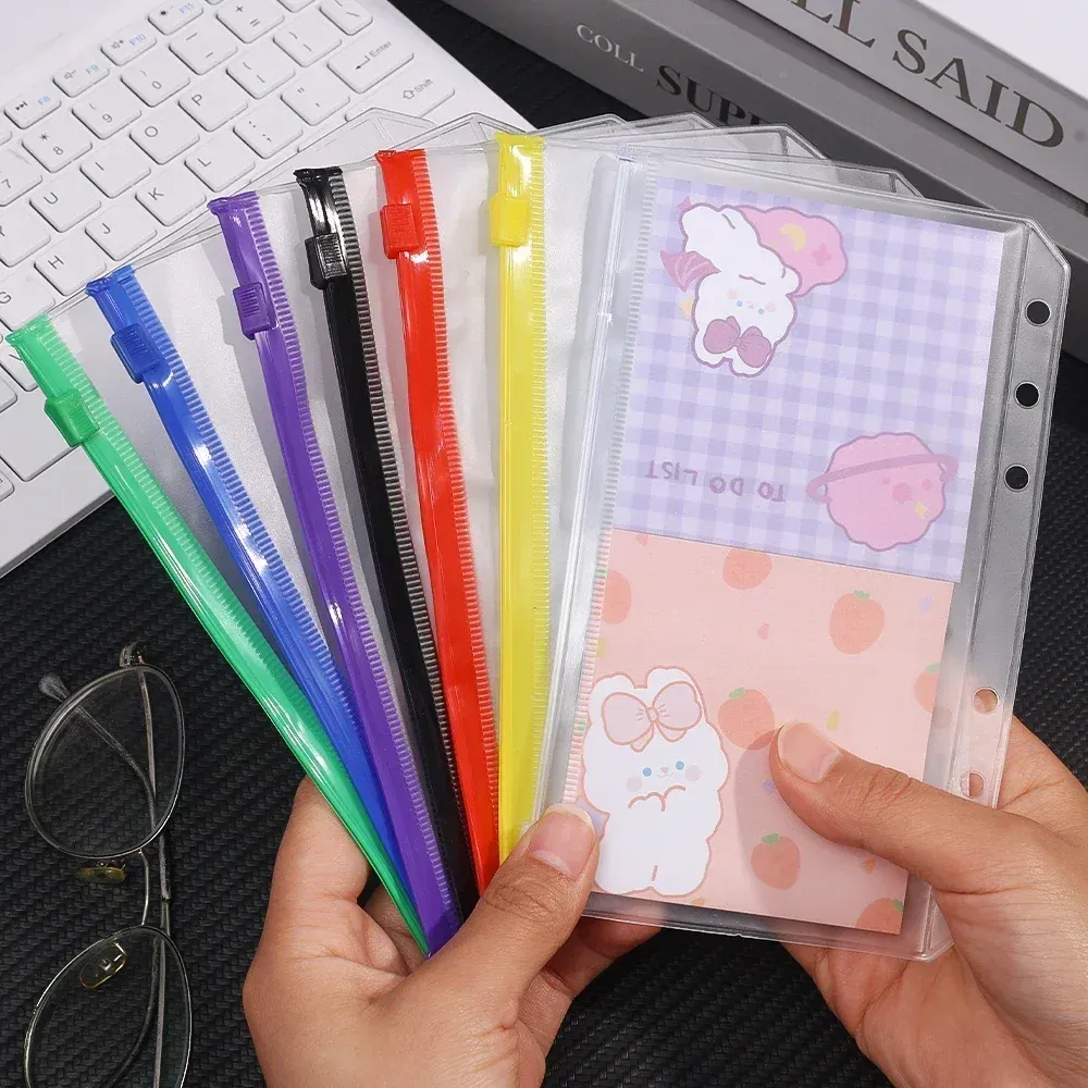 Waterproof A6 Binder Pockets Set - PVC Zipper Pouches for Notebook Planners, Cash Budgeting, Travel Essentials, 6/12 Pcs Pack thumbnail 2