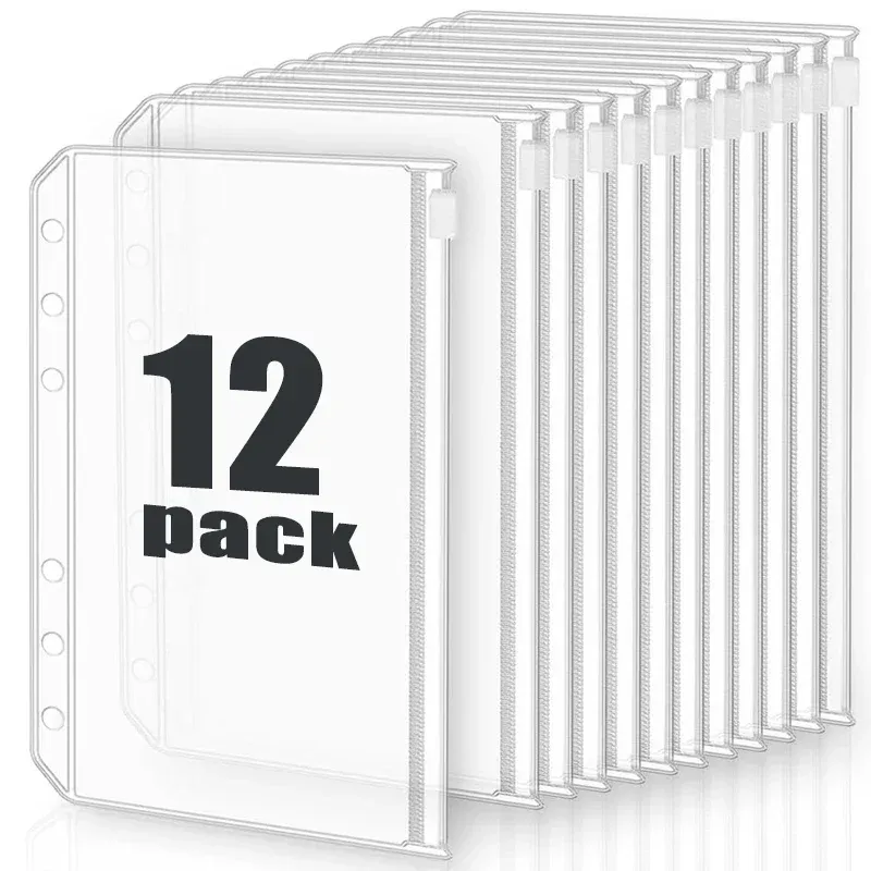 Waterproof A6 Binder Pockets Set - PVC Zipper Pouches for Notebook Planners, Cash Budgeting, Travel Essentials, 6/12 Pcs Pack thumbnail 1