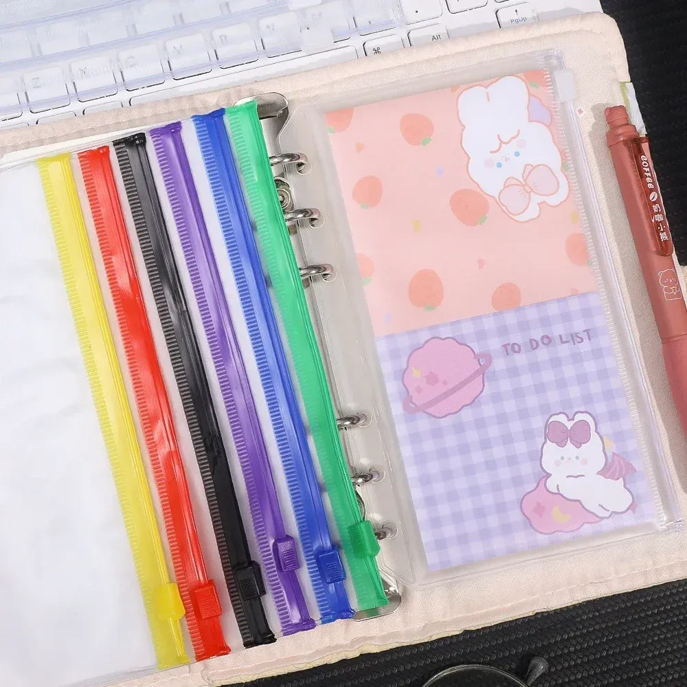 Waterproof A6 Binder Pockets Set - PVC Zipper Pouches for Notebook Planners, Cash Budgeting, Travel Essentials, 6/12 Pcs Pack showcase 2