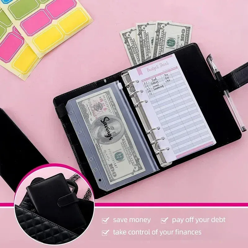 A6 PU Leather Binder Organizer System with Zipper Pockets - Portable Budget Planner for Cash Envelopes, Passports, Cards & Pens - Ideal for Home, Travel, School showcase 6