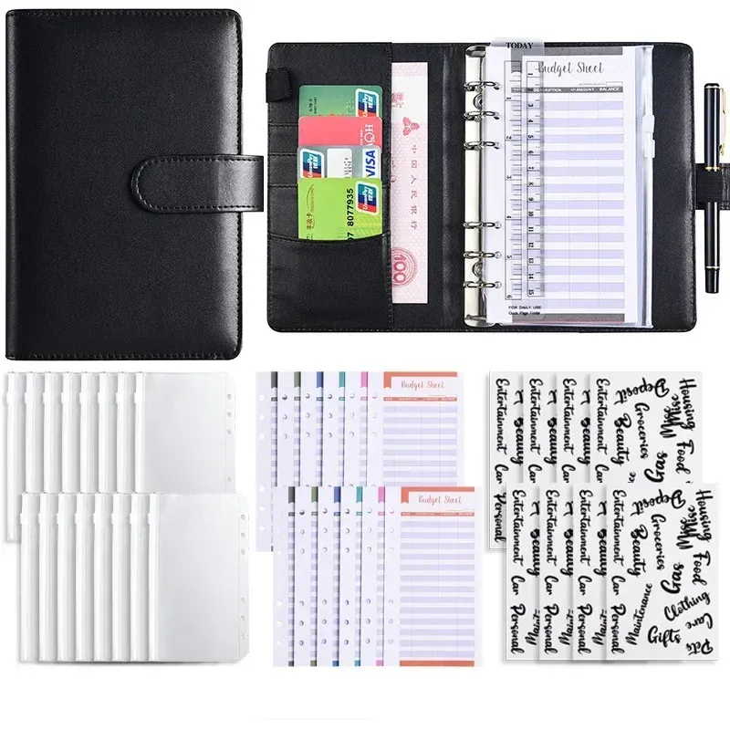 A6 PU Leather Binder Organizer System with Zipper Pockets - Portable Budget Planner for Cash Envelopes, Passports, Cards & Pens - Ideal for Home, Travel, School showcase 1
