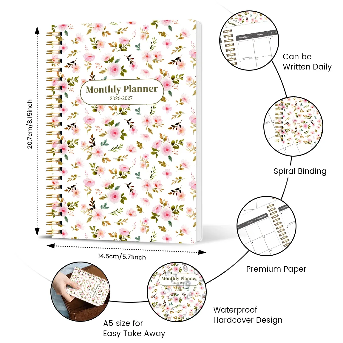 2026-2027 A5 Weekly & Monthly Planner Organizer - 18-Month Spiral Bound Calendar with Notes Section for School, Office, and Daily Planning thumbnail 2