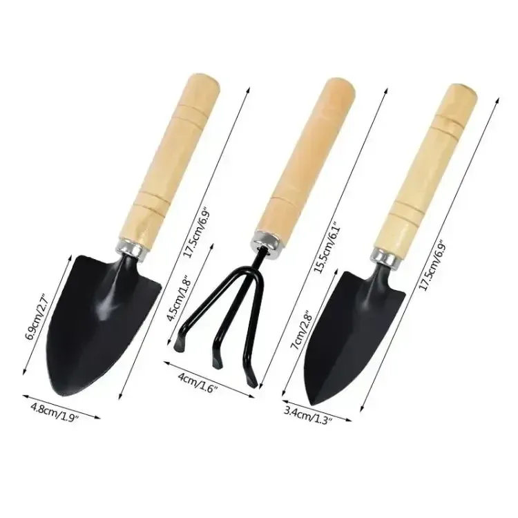 3Pcs Mini Garden Tool Set: Iron Shovel, Trowel & Rake with Ergonomic Wooden Handles for Indoor Plants, Flower Pots, Cactus & Small Garden Tasks showcase 9
